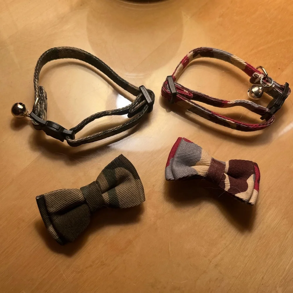 CAT COLLARS 🐱 SET OF 2 CAMO DESIGN CAT COLLARS W/LITTLE REMOVABLE BOW & BELL